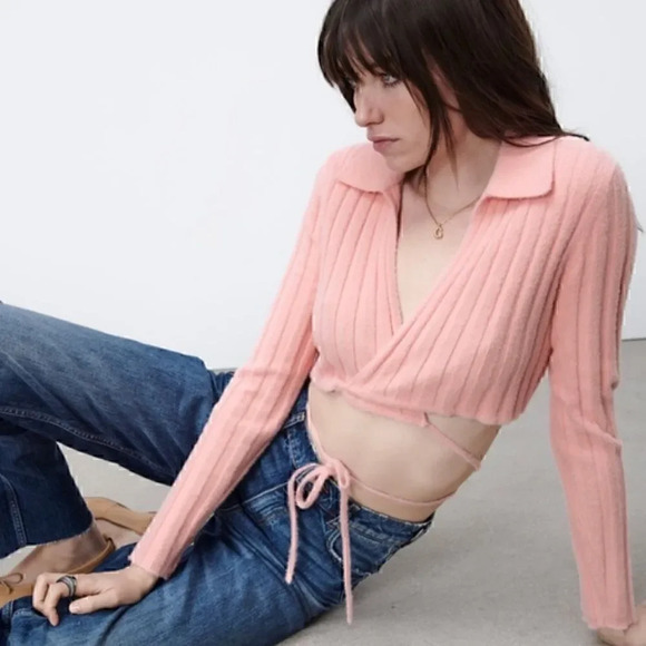 Zara Pink Fuzzy Wrap Knit Sweater - Picture 3 of 11